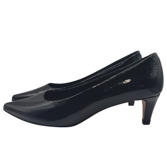 Vaneli Black Patent Leather Pointed Kitten Heel Dress Pumps Shoes - Picture 1 of 12